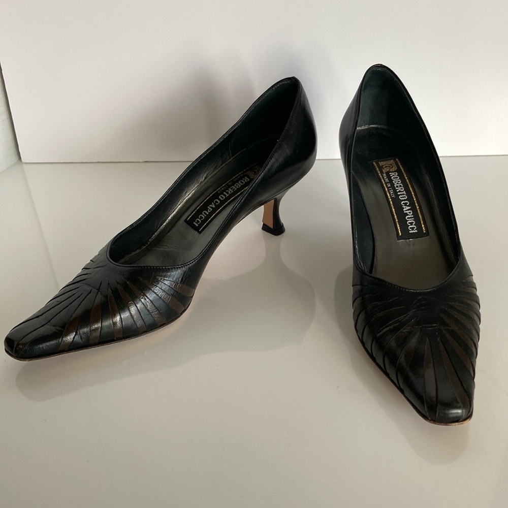 Vintage Roberto Capucci Leather Black/Brown Heels Size 6.5 Made in Italy EUC